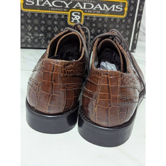 Stacy Adams Men's Brown Trevisco Tobacco Croc Embossed Leather Tie Oxford Size 1 - Picture 4 of 9